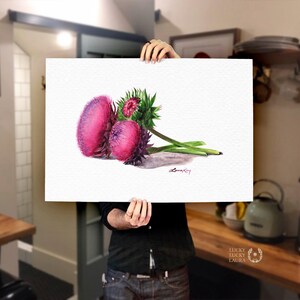 Thistle Flower Watercolor Art Print – Botanical Wildflower Trio, Musk Thistle in Bloom