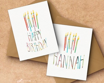 Watercolor Candles Custom Birthday Card/Set