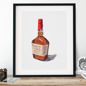 Maker's Mark Bourbon Watercolor Giclée Print – Red Wax Bottle Kentucky Whiskey Art