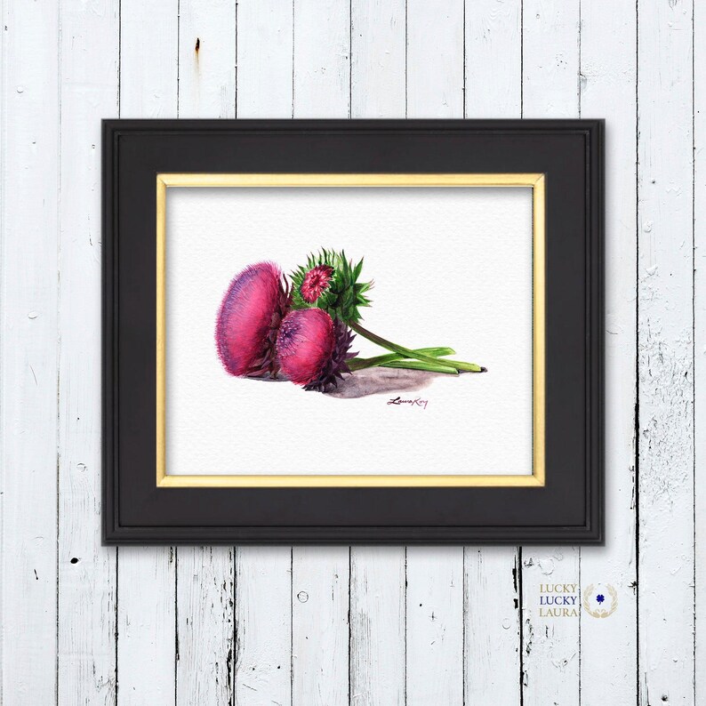 Thistle Flower Watercolor Art Print – Botanical Wildflower Trio, Musk Thistle in Bloom