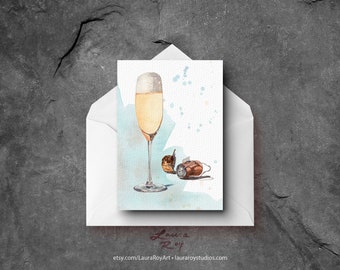 Watercolor Champagne Card/Set