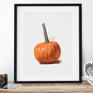 Pie Pumpkin Watercolor Art Print – Autumn Harvest Illustration, Fall Kitchen Wall Decor
