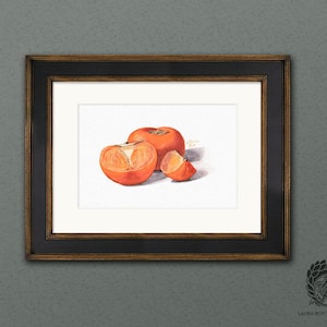 Watercolor Persimmon Art Print: Autumn Kitchen Wall Decor