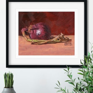 Red Onion Oil Painting Giclée Print – Rustic Kitchen Wall Art