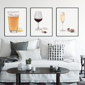 Beer, Wine, and Champagne (Set of 3) Watercolors | Giclée Prints