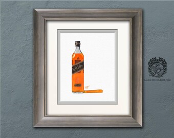 Johnnie Walker Black Label Watercolor Giclée Print – Iconic Scotch Whisky Bottle Art