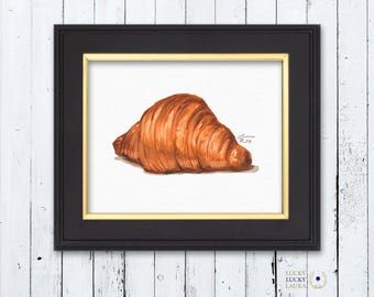 Watercolor Croissant Art Print – French Pastry Kitchen Decor, Elegant Food Illustration, Fine Art Bakery Wall Art, Giclée Print