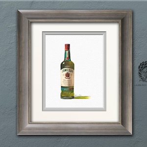 Jameson Irish Whiskey Watercolor Giclée Print – Iconic Bottle Bar Decor