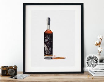 Eagle Rare Bourbon Watercolor Giclée Print – 10 Year Kentucky Whiskey Bottle Art