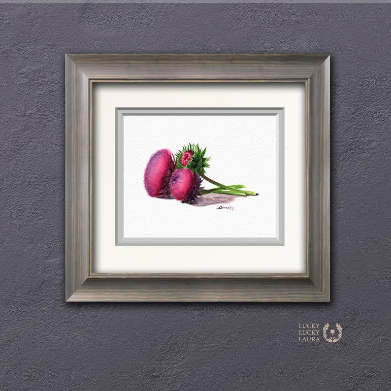 Thistle Flower Watercolor Art Print – Botanical Wildflower Trio, Musk Thistle in Bloom