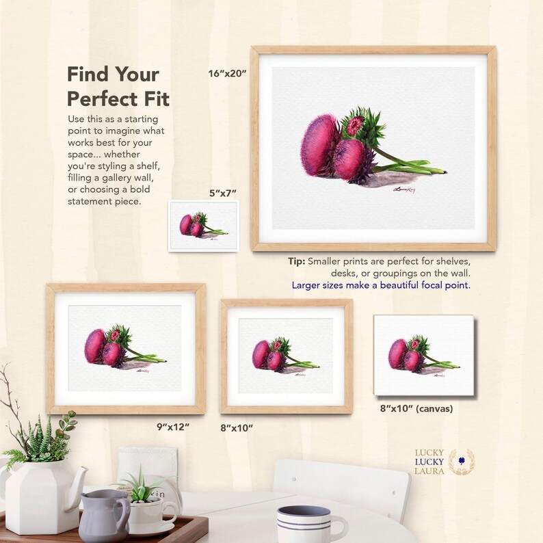 Thistle Flower Watercolor Art Print – Botanical Wildflower Trio, Musk Thistle in Bloom