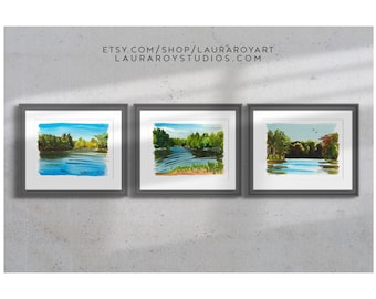 Morning, Afternoon, & Evening at Eagle River (Set of 3) Watercolors | Giclée Print