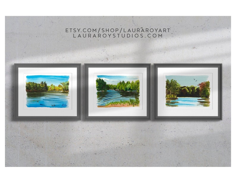 Morning, Afternoon, & Evening at Eagle River Set of 3 Watercolors Giclée Print image 1