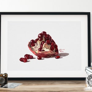 Watercolor Pomegranate Art Print: Giclée Kitchen Still Life