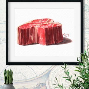 Watercolor Thick Porterhouse Steak Giclée Print | T-Bone Painting