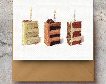 Watercolor Cake Slices Birthday Card