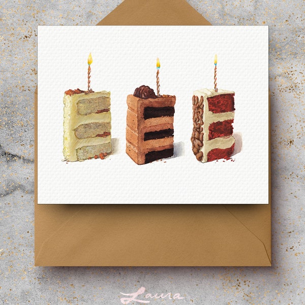 Watercolor Cake Slices Birthday Card