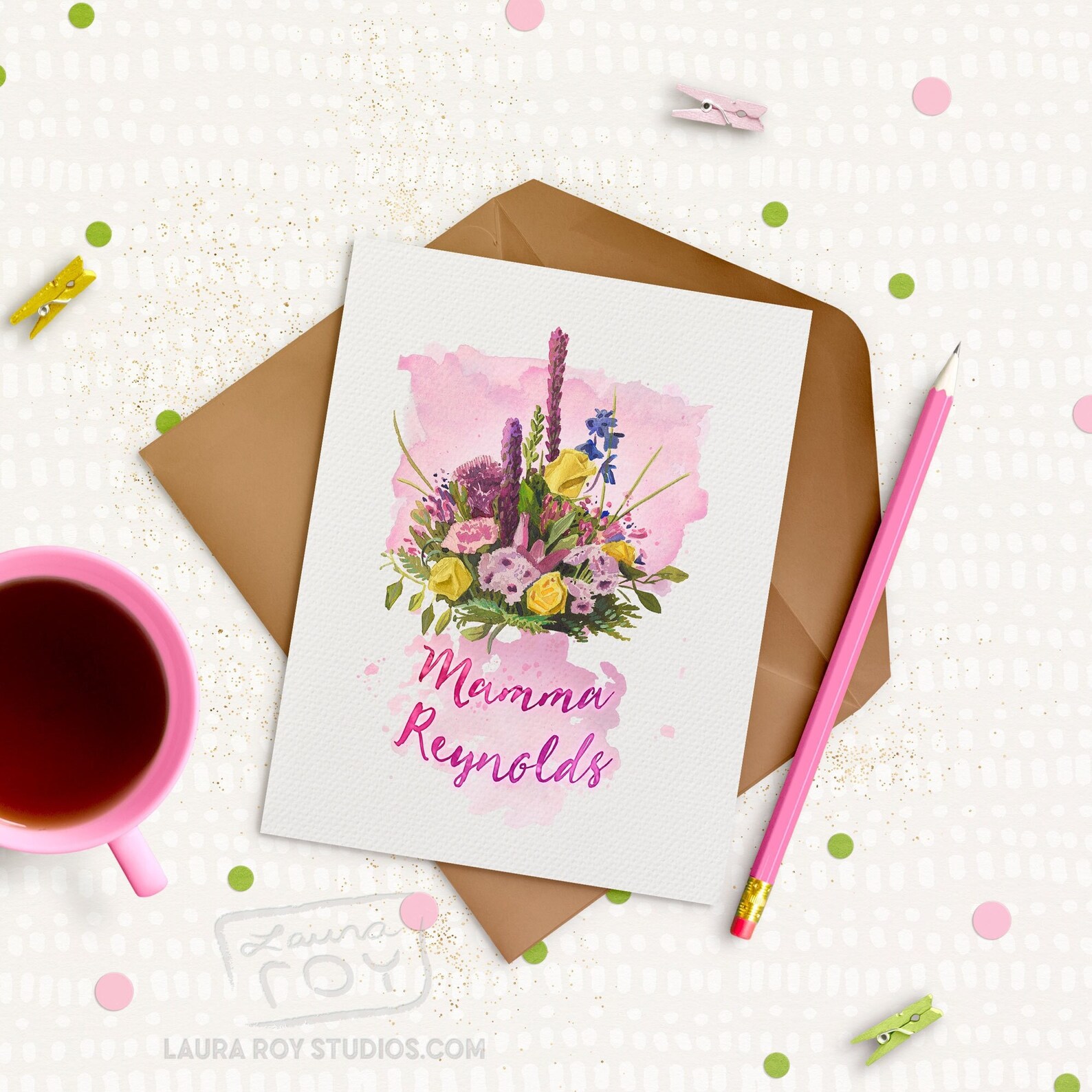 Water Color Personalized Mother's Day Card