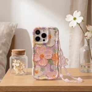 Wavy Floral iPhone Case, Soft Silicone, Beaded Bracelet Gift Set, iphone case