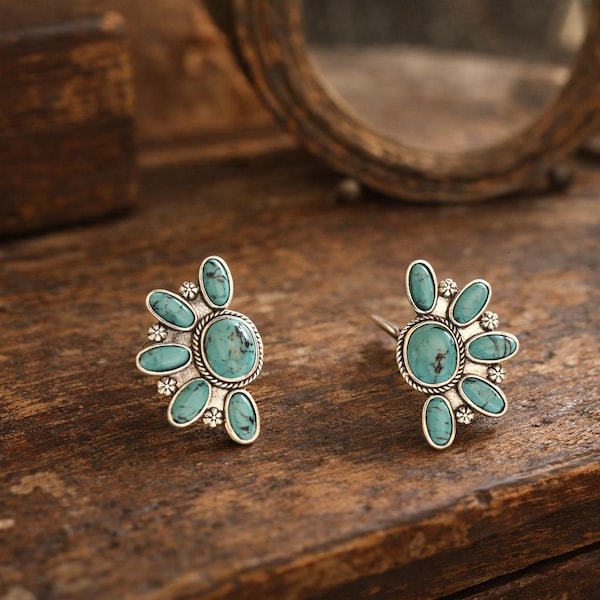 Turquoise Flower Post Earrings | Country Festival Earrings