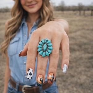 Turquoise Western Statement Ring: Adjustable Country Style