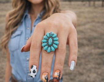 Turquoise Western Statement Ring: Adjustable Country Style