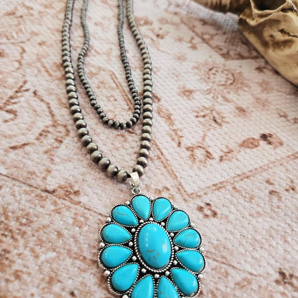Turquoise Concho Necklace: Double Layer Western Style