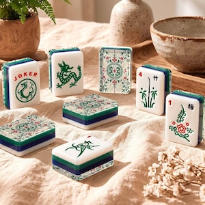 Chinoiserie Mahjong Tiles Set, Mahjong Lover Gift, Chinese Botanical 166 Pcs Acrylic Mahjong, 4-Layer Clear Tiles, Luxury Game Lover Gift