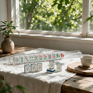 Juego de fichas de Mahjong Chinoiserie, regalo para amantes del Mahjong, 166 piezas de acrílico con diseño botánico chino, fichas transparentes de 4 capas, regalo de lujo para aficionados a los juegos. imagen 5
