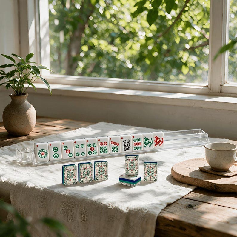 Juego de fichas de Mahjong Chinoiserie, regalo para amantes del Mahjong, 166 piezas de acrílico con diseño botánico chino, fichas transparentes de 4 capas, regalo de lujo para aficionados a los juegos. imagen 5