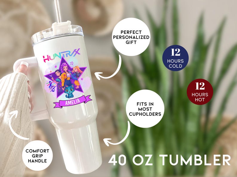 Demon Hunters Tumbler, Custom Name KPOP Gift for Teen Girl, Huntrix Mira Rumi Zoey Cup, Anime Gamer Girl Gift, 40 oz & 20 oz, Gen Z Keepsake