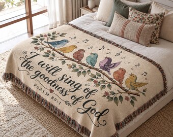 Goodness of God Woven Blanket, Christian Gift, Psalm 89 1, Faith Based Gift, Bird Lover Gift, Christian Women, Choir Blanket