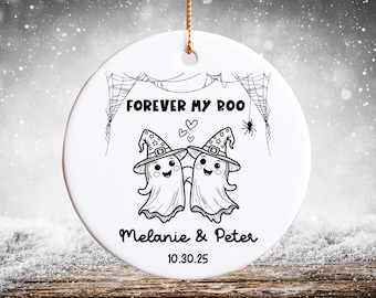 Forever My Boo Halloween Ornament – Personalized Couple Ornament with Names & Date, First Christmas Engaged, Spooky Married Ornament
