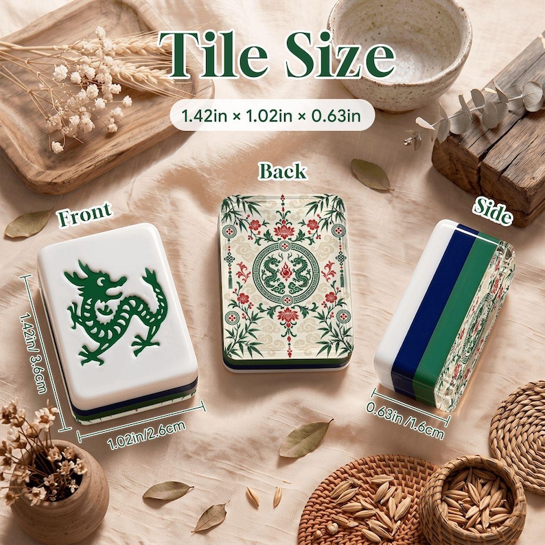 Juego de fichas de Mahjong Chinoiserie, regalo para amantes del Mahjong, 166 piezas de acrílico con diseño botánico chino, fichas transparentes de 4 capas, regalo de lujo para aficionados a los juegos. imagen 2