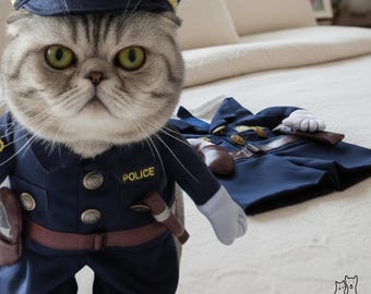 Disfraz de policía para mascotas para gatos y perros pequeños, uniforme de policía, camisa y sombrero de oficial para cachorros, divertido atuendo de seguridad para mascotas, disfraz de policía para mascotas