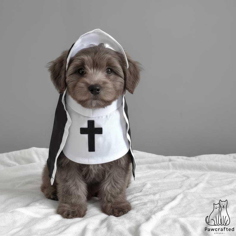 Pet Nun Costume Sculptural Dog Halloween Outfit Funny Cat Sister Habit Holy Pet Cosplay Unique Puppy Dress Up Humorous Pet Apparel image 2