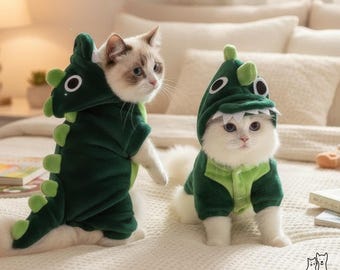 Grüner Dinosaurier Hundekostüm - Weicher Fleece-Drache Haustier Hoodie, niedlicher Dino-Katzenschlafanzug, warmer Welpen-Winter-Strampler, Monster-Tier-Haustierkleidung