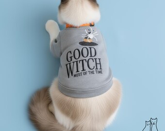 Witch Cat Shirt GOOD WITCH Print Halloween Pet Sweatshirt Soft Knit Costume Top for Cats and Small Dogs Spooky Fall Dress Up Outfit