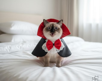 Pet Vampire Cape Costume Sculptural Dracula Dog Cloak Gothic Cat Halloween Outfit Spooky Puppy Dress Up Red and Black Pet Cosplay