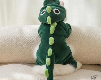 Costume vert dinosaure pour chien polaire douce Dragon sweat à capuche pour animal de compagnie mignon dino chat pyjama chiot chaud hiver grenouillère monstre animal vêtements pour animaux de compagnie