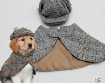 Costume de détective pour chien : cape avec chapeau, trench-coat classique pour chien, déguisement de chat mystérieux pour chiot, accessoire photo pour Halloween