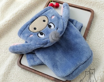 Sweat à capuche bleu en polaire pour chien, motif tête d'âne, pyjama doux et chaud pour chiots et chatons, tenue d'intérieur confortable idéale pour l'automne et l'hiver.