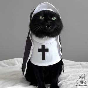 Pet Nun Costume Sculptural Dog Halloween Outfit Funny Cat Sister Habit Holy Pet Cosplay Unique Puppy Dress Up Humorous Pet Apparel image 1