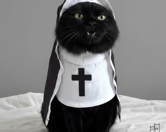 Pet Nun Costume Sculptural Dog Halloween Outfit Funny Cat Sister Habit Holy Pet Cosplay Unique Puppy Dress Up Humorous Pet Apparel