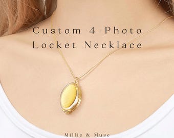 Oval Medaillon Halskette Benutzerdefinierte 4 Foto Locket Silber Medaillon Personalisierte Medaillon Haustier Locket Gold Medaillon Bild Halskette Denim Schmuck Geschenk