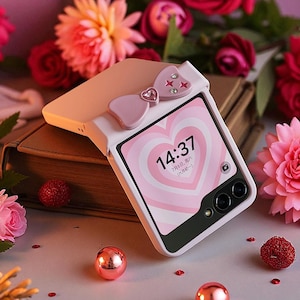Pink Bow Flip Case Cute Star Accent Protective Cover Phone case for Galaxy Z Flip 5,6,7, and 7FE Series