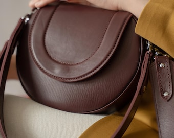 Burgundy Leather Crossbody Bag | Small Cross Body Purse