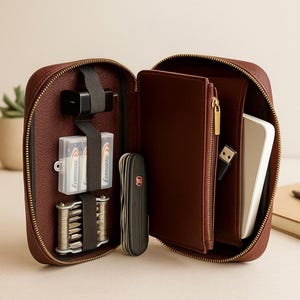 Handmade Krast Leather Cable Organizer: Compact Tech Pouch