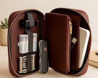 Handmade Leather Cable Organizer - Compact Tech Pouch for Travel