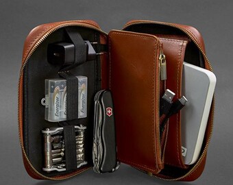 Handmade Krast Leather Cable Organizer - Compact Tech Pouch for Fall Gifts